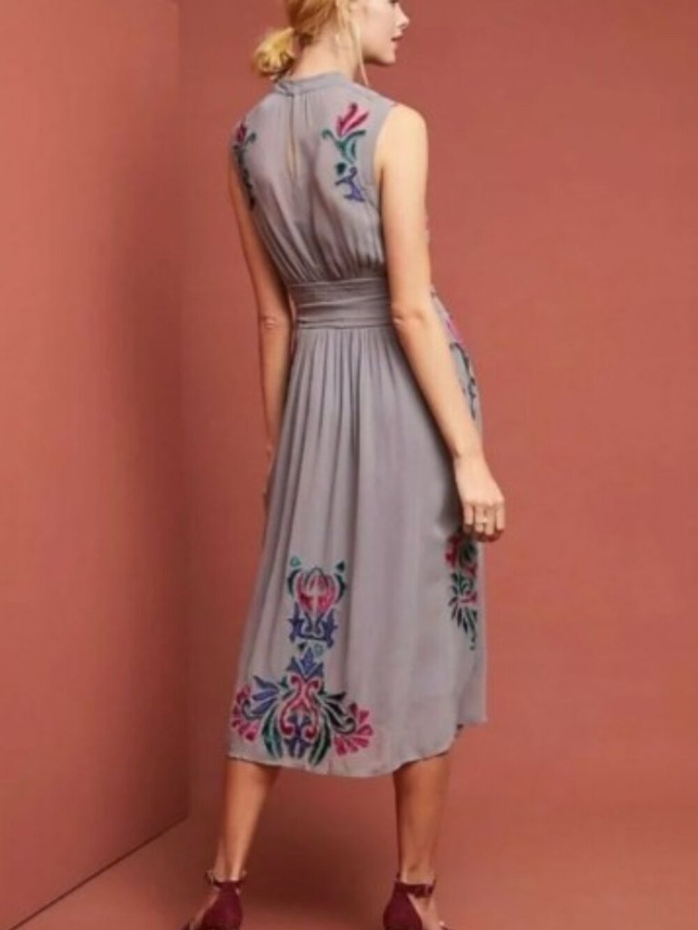 Anthropologie Amy Velvet Patchwork Beaded Midi Dress. 8 - Picture 2 of 8